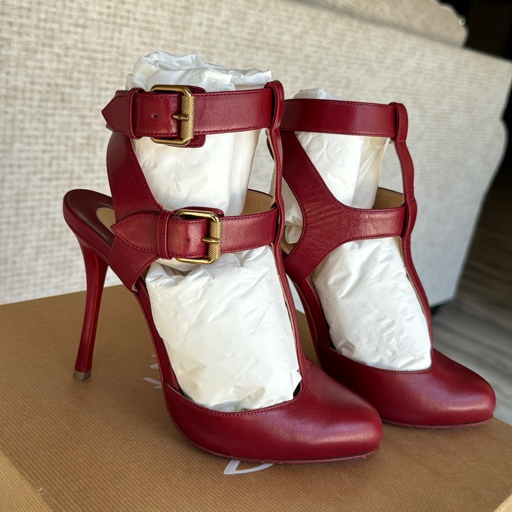 CHRISTIAN LOUBOUTIN REDALEN 100 NAPPA SHINY CARMIN/BRONZO